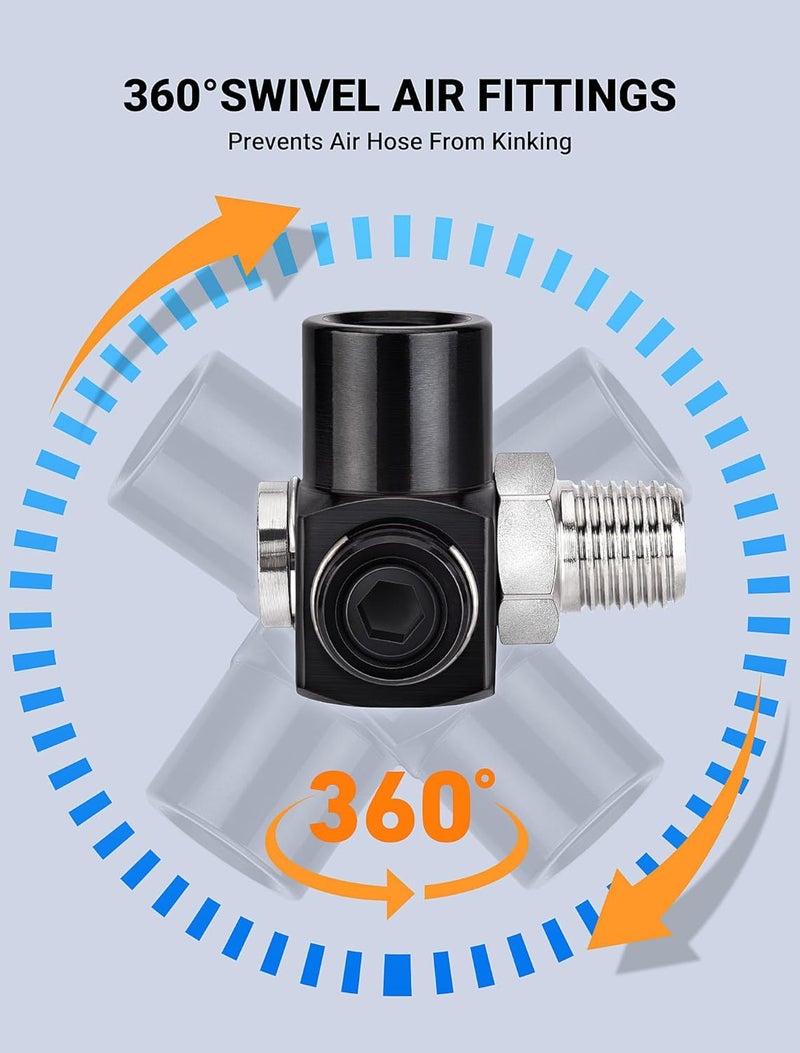 EVOULTES 2-Packs 1/4" NPT 360° Swivel Air Hose Fittings, No Leakage Air Compressor Hose Fittings with 1/4 Inch MNPT Quick Connect, Air Tool Fittings for Air Compressor Attachments - Image 2